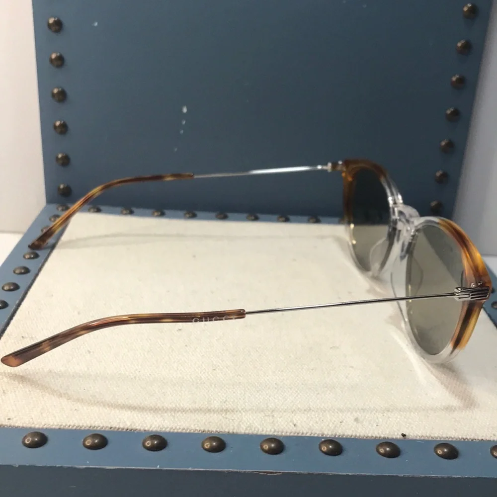 New Authentic Gucci GG1048S 004 Brown and Clear Men's Sunglasses